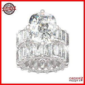 Sterling Silver Cushion Cut Eternity Ring Set Size 7